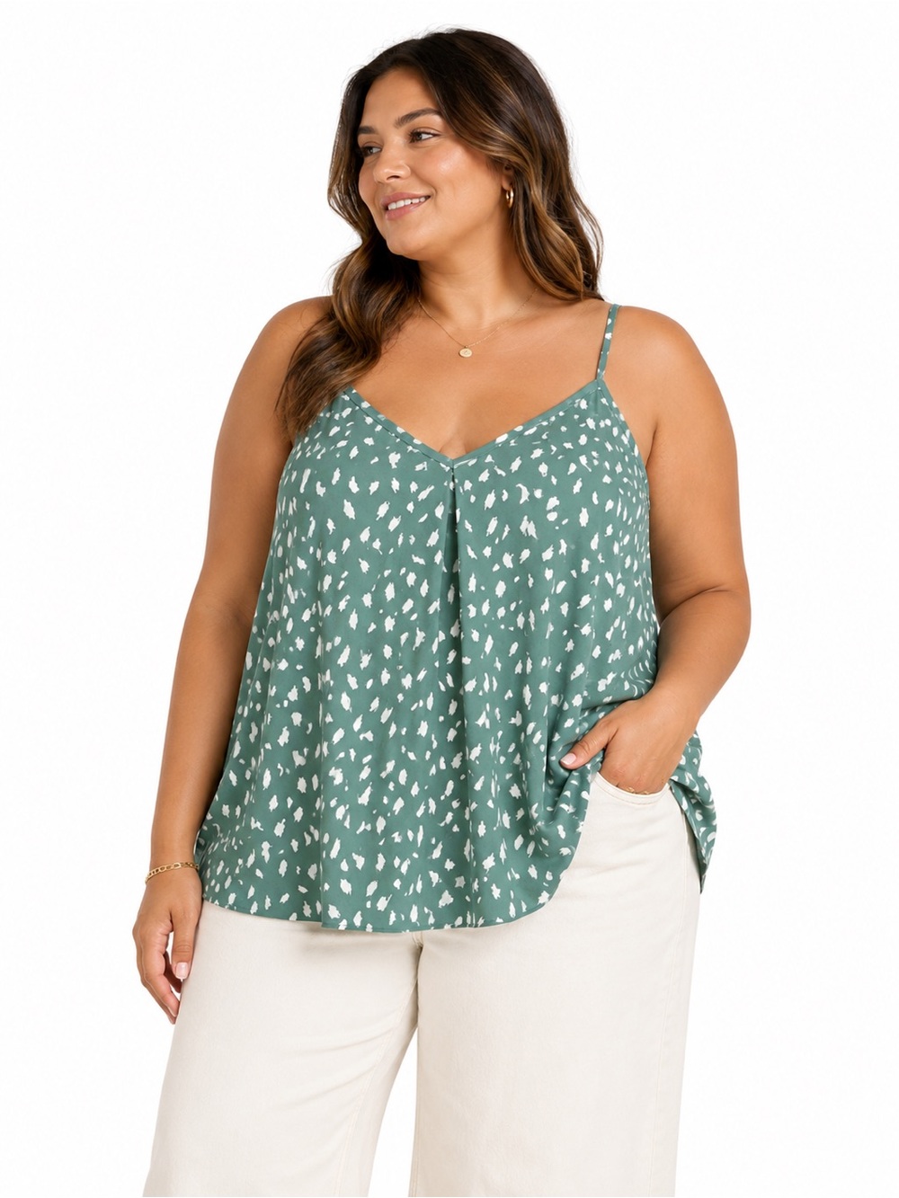 A.Bound Sage Green Abstract Print Cami Tank‎ XL Flowy Adjustable